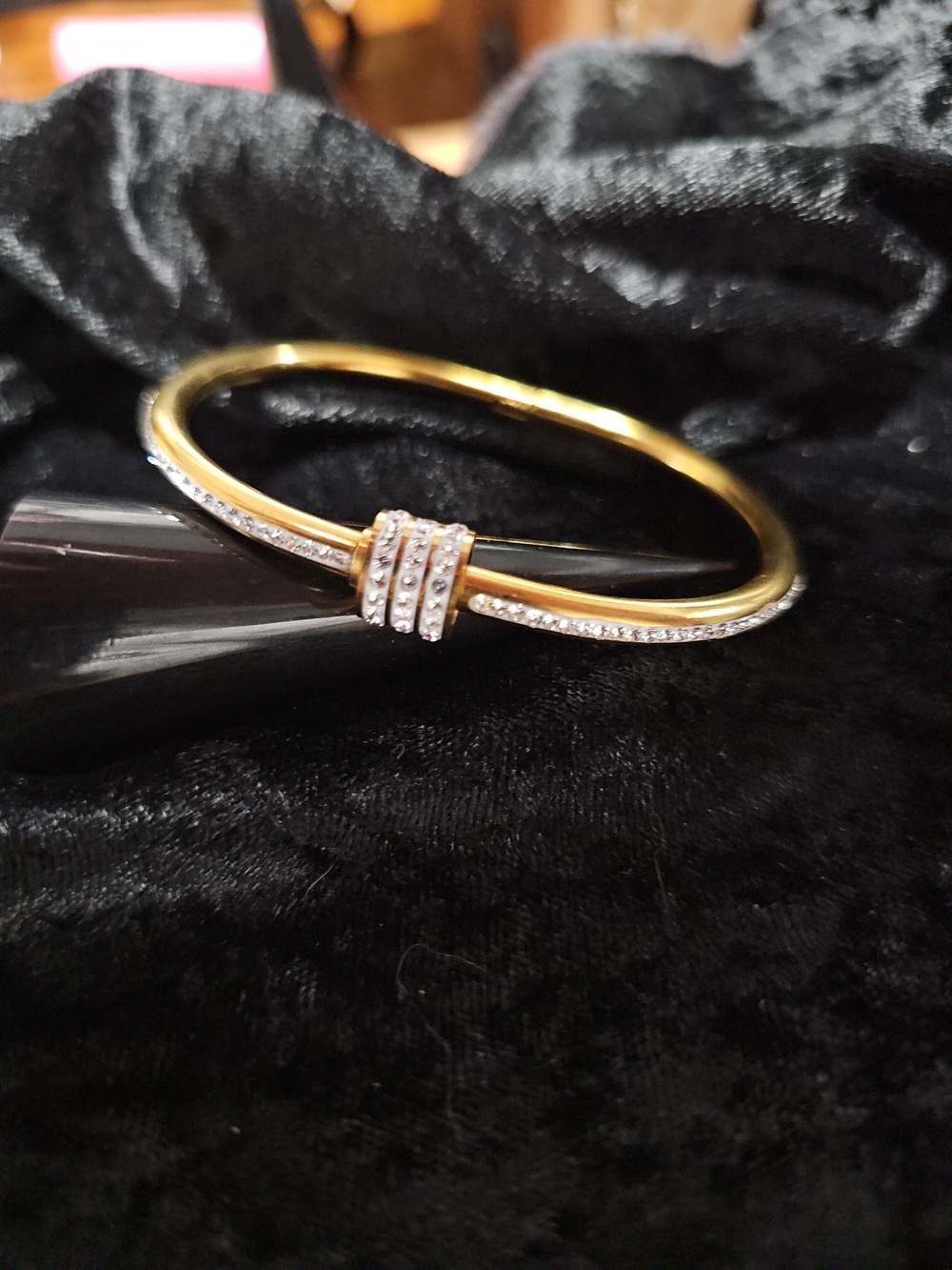 Elegant Goldtone and Silvertone Crystal Accent Women’s Bangle Bracelet Stunning